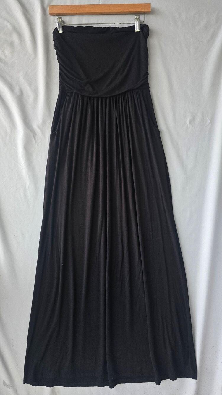 Active USA Dress Womens Medium Black Strapless Maxi Jersey Pockets Sundress